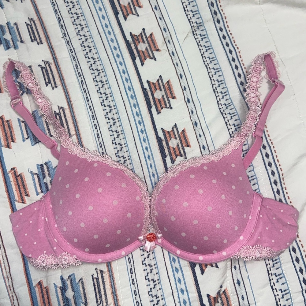 Coquette Victoria’s Secret Padded Polka Dot Bra with Rosette Detail